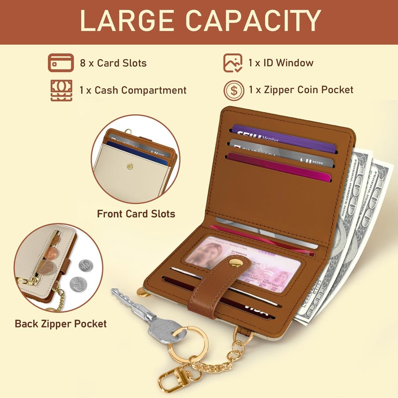 Jogjam Small Ladies Wallet, Rfid Slim Thin Compact Credit Card Women Wallet, PU Leather Bifold Cash Wallet, Zipper Coin Pocket & ID Window, Female Gifts Beige and Brown - Image 4